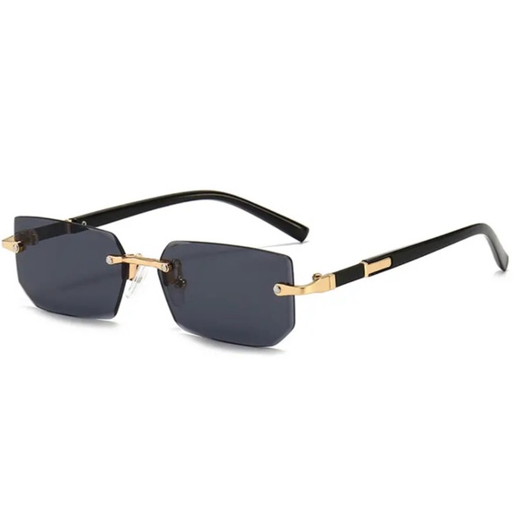 Vintage Square Rimless Black Gray Sunglasses - Picture 1 of 1